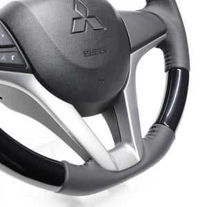 REAL ORIGINAL SERIES SOFT D SHAPE PIANO BLACK BLACK STITCH STEERING WHEEL FOR MAZDA FLARE MJ55S  SZC-PBW-BK