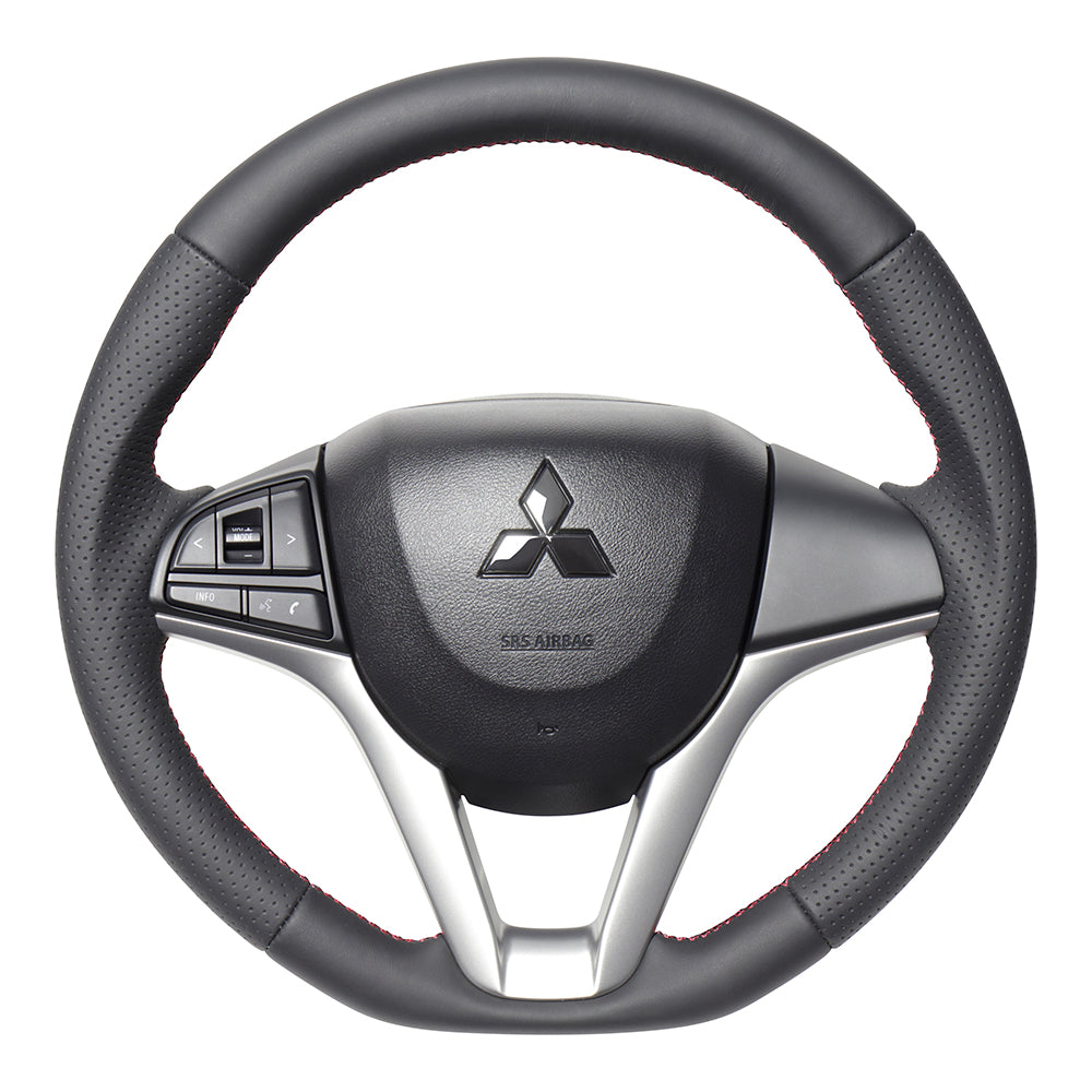 REAL ORIGINAL SERIES SOFT D SHAPE ALL LEATHER RED X BLACK EURO STITCH STEERING WHEEL FOR MAZDA FLARE MJ55S  SZC-LPB-RD