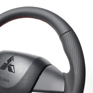 REAL ORIGINAL SERIES SOFT D SHAPE ALL LEATHER RED X BLACK EURO STITCH STEERING WHEEL FOR MAZDA FLARE MJ55S  SZC-LPB-RD