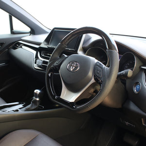 REAL ORIGINAL SERIES COMBINATION TYPE BLACK CARBON & PIANO BLACK PANEL BLACK EURO STITCH STEERING WHEEL FOR TOYOTA C-HR 10 50  X10-BKC-PBP