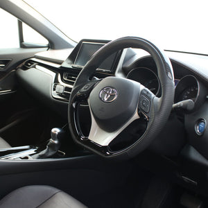 REAL ORIGINAL SERIES PLATE TYPE BLACK CARBON PLATE & PIANO BLACK PANEL BLACK EURO STITCH STEERING WHEEL FOR TOYOTA C-HR 10 50  X10N-BKC-PBP