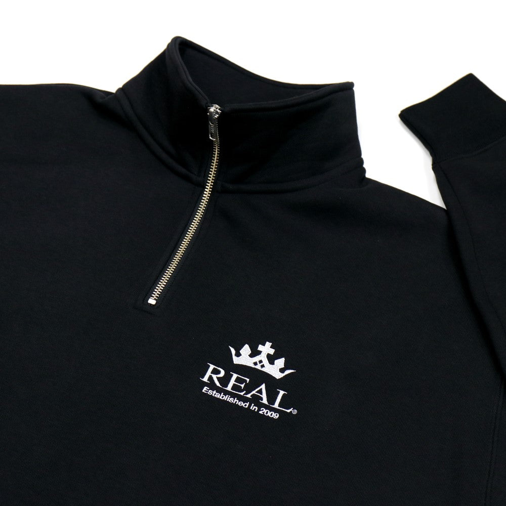 REAL HALF ZIP SWEATSHIRT BLACK L SIZE REAL-HZP-BK-L