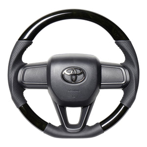 REAL ORIGINAL SERIES SOFT D SHAPE BLACK WOOD BLACK STITCH STEERING WHEEL FOR DAIHATSU TANTO LA650S LA660S DIB-BKW-BK
