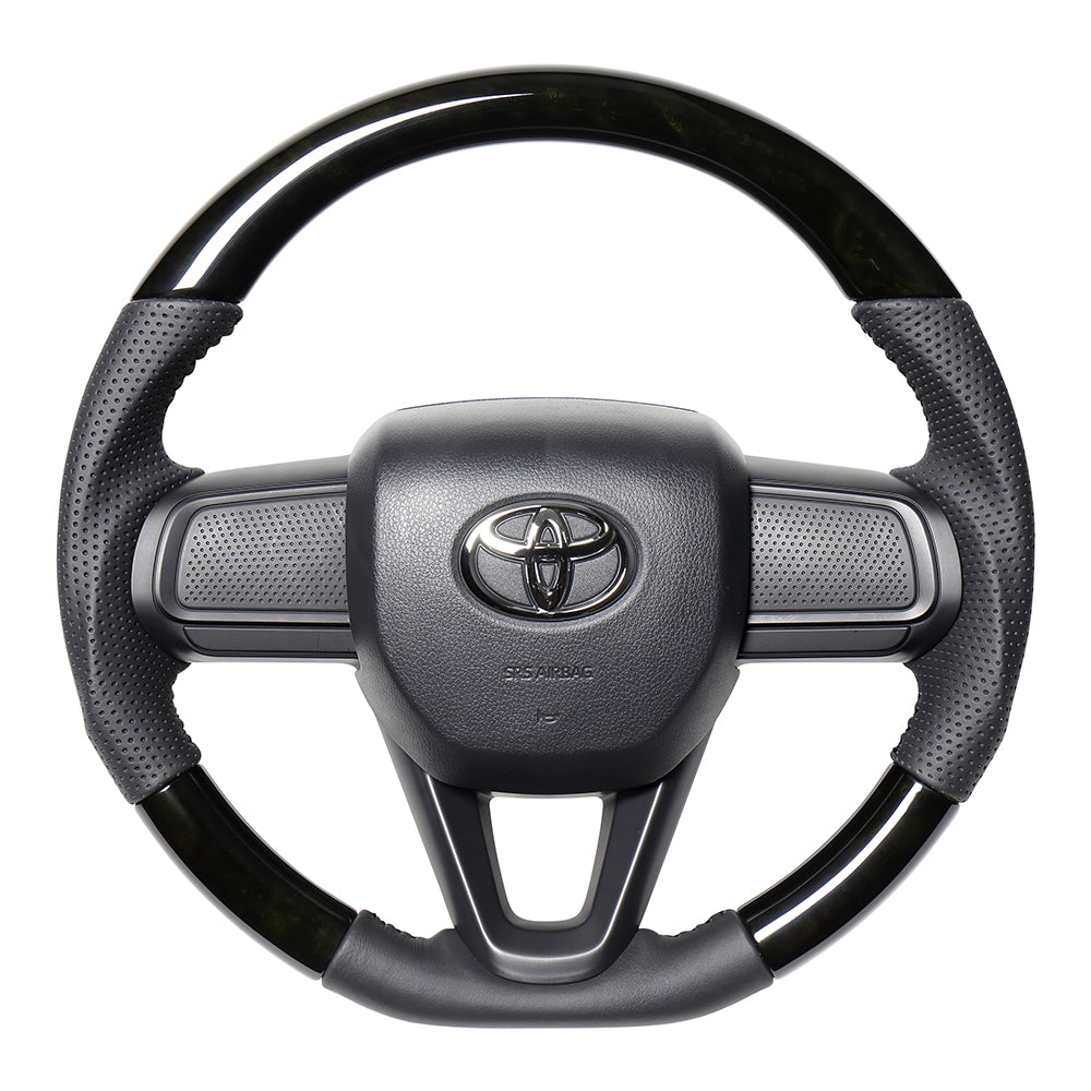 REAL ORIGINAL SERIES SOFT D SHAPE BLACK WOOD BLACK STITCH STEERING WHEEL FOR DAIHATSU HIJET TRUCK S500P: KOUKI S510P: KOUKI DIB-BKW-BK