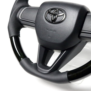 REAL ORIGINAL SERIES SOFT D SHAPE BLACK WOOD BLACK STITCH STEERING WHEEL FOR DAIHATSU MOVE CANVAS LA850S LA860S  DIB-BKW-BK