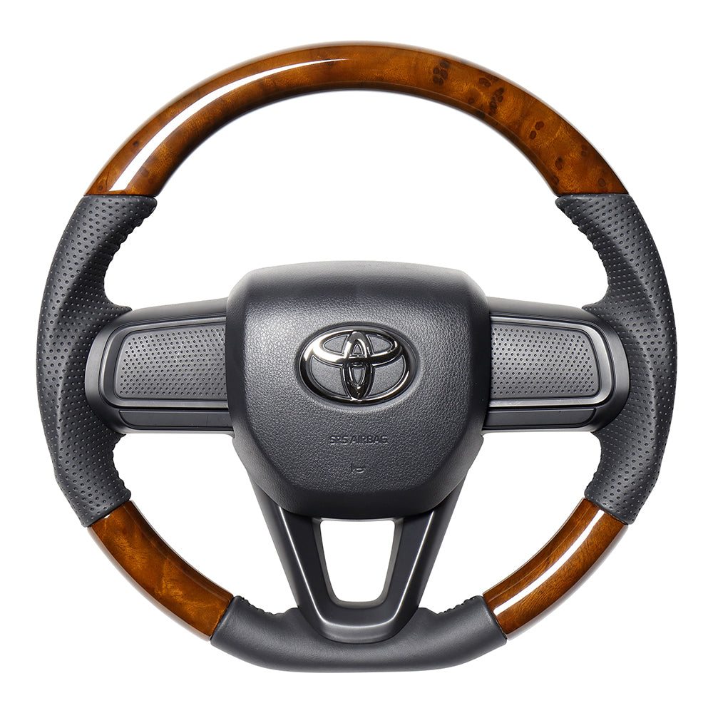 REAL ORIGINAL SERIES SOFT D SHAPE 42 BROWN WOOD BLACK STITCH STEERING WHEEL FOR DAIHATSU HIJET TRUCK S500P: KOUKI S510P: KOUKI DIB-42BRW-BK