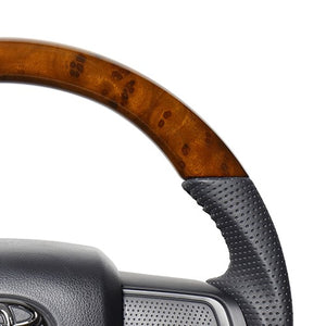REAL ORIGINAL SERIES SOFT D SHAPE 42 BROWN WOOD BLACK STITCH STEERING WHEEL FOR DAIHATSU TUFT LA900S LA910S  DIB-42BRW-BK