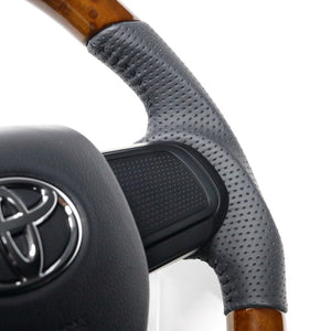 REAL ORIGINAL SERIES SOFT D SHAPE 42 BROWN WOOD BLACK STITCH STEERING WHEEL FOR DAIHATSU TUFT LA900S LA910S  DIB-42BRW-BK