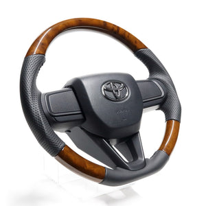 REAL ORIGINAL SERIES SOFT D SHAPE 42 BROWN WOOD BLACK STITCH STEERING WHEEL FOR TOYOTA PIXIS TRUCK S500U: KOUKI 510U: KOUKI  DIB-42BRW-BK