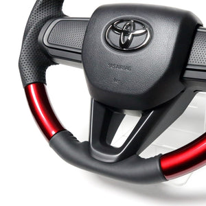 REAL ORIGINAL SERIES SOFT D SHAPE PEARL RED BLACK STITCH STEERING WHEEL FOR DAIHATSU TANTO FAN CROSS LA650S LA660S  DIB-RDW-BK