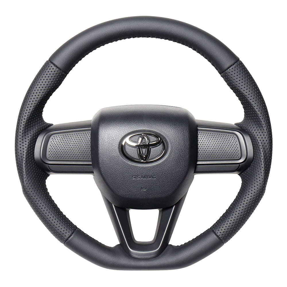 REAL ORIGINAL SERIES SOFT D SHAPE ALL LEATHER BLACK STITCH STEERING WHEEL FOR DAIHATSU TANTO LA650S LA660S DIB-LPB-BK