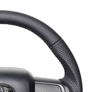 REAL ORIGINAL SERIES SOFT D SHAPE ALL LEATHER BLACK STITCH STEERING WHEEL FOR TOYOTA PIXIS TRUCK S500U: KOUKI 510U: KOUKI  DIB-LPB-BK
