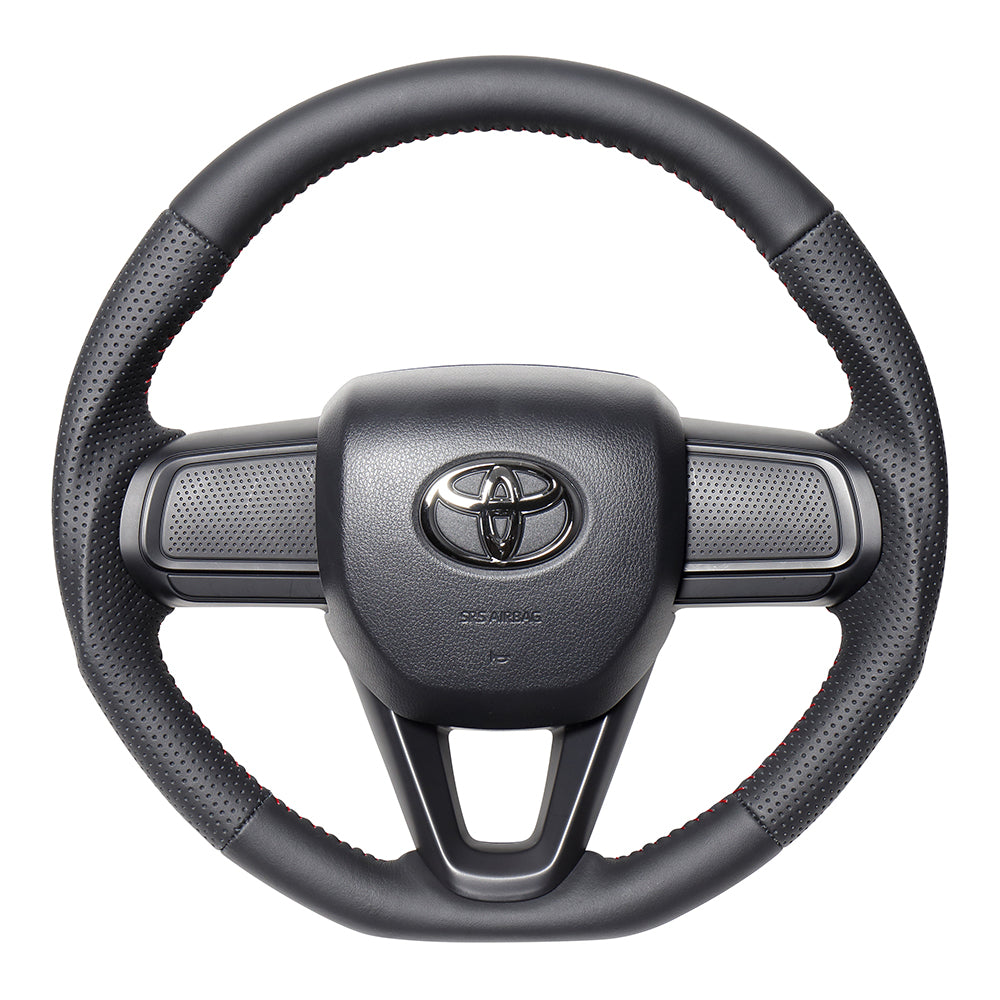 REAL ORIGINAL SERIES SOFT D SHAPE ALL LEATHER RED STITCH STEERING WHEEL FOR DAIHATSU TUFT LA900S LA910S  DIB-LPB-RD