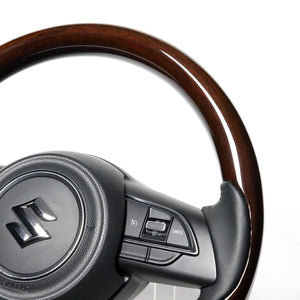 REAL ORIGINAL SERIES ALL WOOD ROUND SHAPE 16 DARK BROWN WOOD BLACK EURO STITCH STEERING WHEEL FOR SUZUKI JIMNY SIERRA JB74W  SZBW-BRW-BK