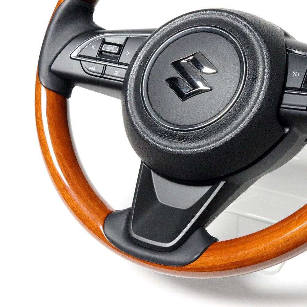 REAL ORIGINAL SERIES ALL WOOD ROUND SHAPE 05 LIGHT BROWN WOOD BLACK EURO STITCH STEERING WHEEL FOR SUZUKI JIMNY SIERRA JB74W  SZBW-LBW-BK