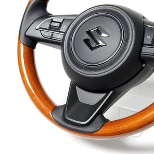 REAL ORIGINAL SERIES ALL WOOD ROUND SHAPE 05 LIGHT BROWN WOOD BLACK EURO STITCH STEERING WHEEL FOR SUZUKI JIMNY JB64W  SZBW-LBW-BK