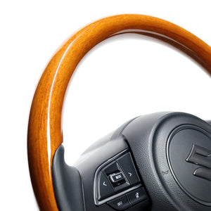REAL ORIGINAL SERIES ALL WOOD ROUND SHAPE 05 LIGHT BROWN WOOD BLACK EURO STITCH STEERING WHEEL FOR SUZUKI JIMNY SIERRA JB74W  SZBW-LBW-BK