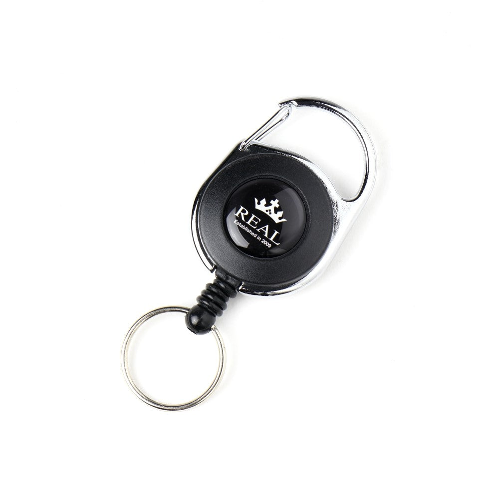 REAL REEL KEYCHAIN WITH REAL LOGO SMALL BLACK REAL-REEL-BK