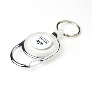 REAL REEL KEYCHAIN WITH REAL LOGO SMALL WHITE REAL-REEL-WH