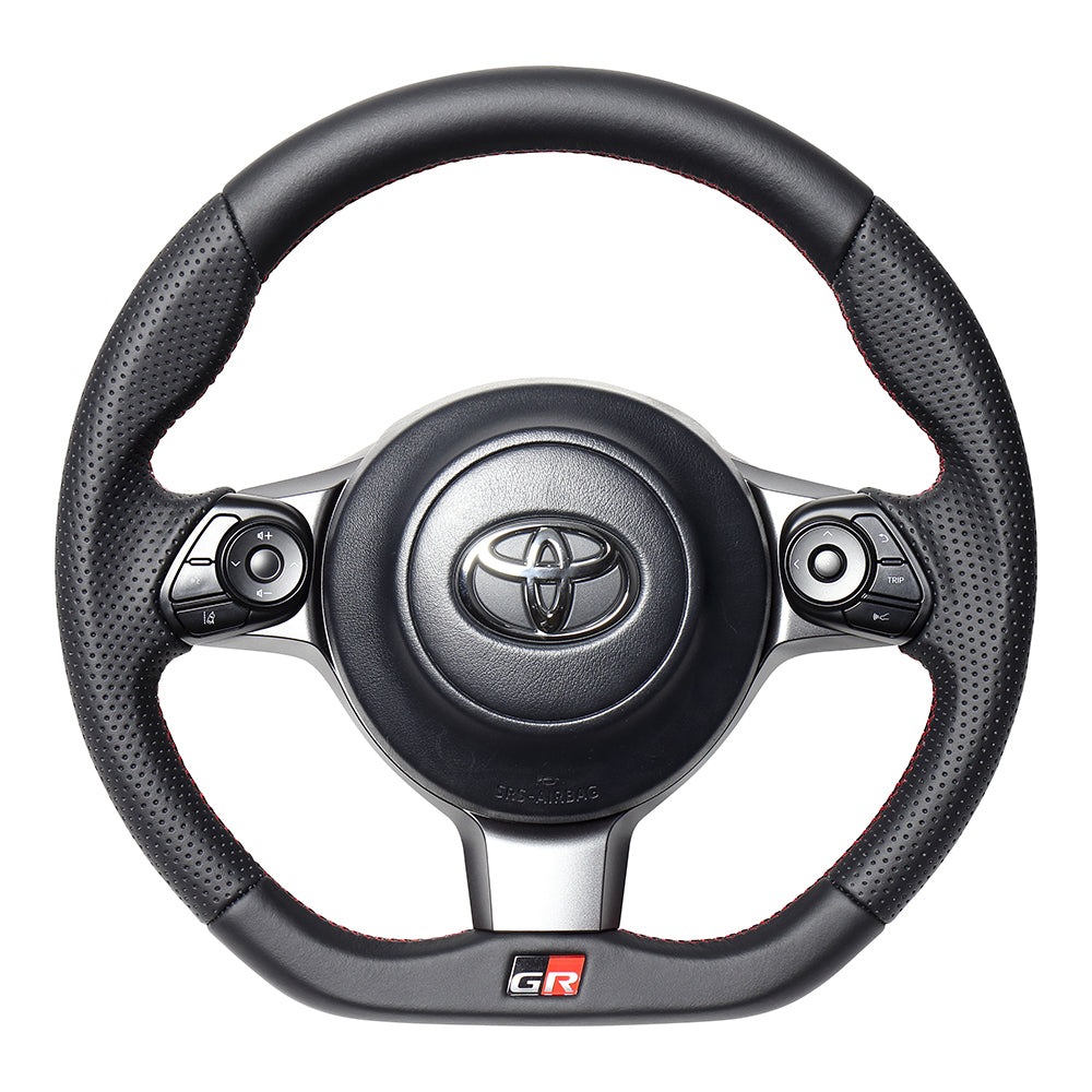 REAL ORIGINAL SERIES EMBLEM TYPE D SHAPE ALL LEATHER RED X BLACK EURO STITCH STEERING WHEEL FOR TOYOTA MARK X GR SPORT 130  GRM-LPB-RD