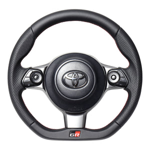 REAL ORIGINAL SERIES EMBLEM TYPE D SHAPE ALL LEATHER RED X BLACK EURO STITCH STEERING WHEEL FOR TOYOTA MARK X GRMN 130  GRM-LPB-RD