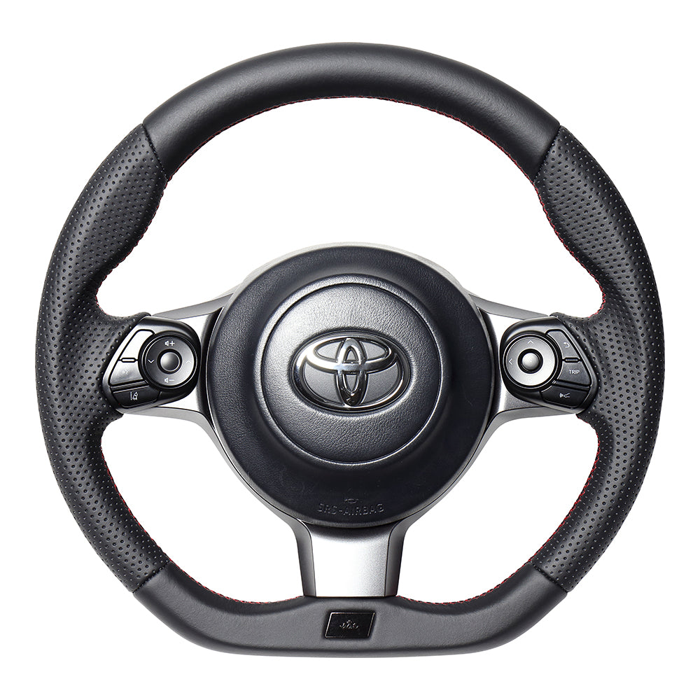 REAL ORIGINAL SERIES EMBLEM TYPE D SHAPE ALL LEATHER RED X BLACK EURO STITCH STEERING WHEEL FOR TOYOTA PRIUS PHV GR SPORT 50  GRM-LPB-RD