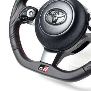 REAL ORIGINAL SERIES EMBLEM TYPE D SHAPE ALL LEATHER RED X BLACK EURO STITCH STEERING WHEEL FOR TOYOTA MARK X GRMN 130  GRM-LPB-RD