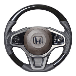 REAL ORIGINAL SERIES SOFT D SHAPE 38B BLACK WOOD BLACK STITCH STEERING WHEEL FOR HONDA N-WGN JH3 JH4 HND-38BBKW