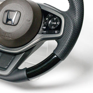 REAL ORIGINAL SERIES SOFT D SHAPE 38B BLACK WOOD BLACK STITCH STEERING WHEEL FOR HONDA N-VAN JJ1 JJ2  HND-38BBKW