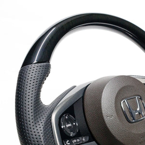 REAL ORIGINAL SERIES SOFT D SHAPE 38B BLACK WOOD BLACK STITCH STEERING WHEEL FOR HONDA N-WGN JH3 JH4 HND-38BBKW