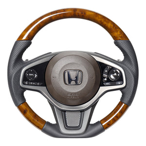 REAL ORIGINAL SERIES SOFT D SHAPE 42 BROWN WOOD BLACK STITCH STEERING WHEEL FOR HONDA N-ONE JG3 JG4  HND-42BRW
