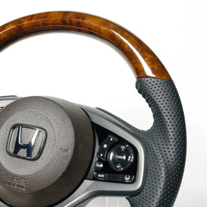 REAL ORIGINAL SERIES SOFT D SHAPE 42 BROWN WOOD BLACK STITCH STEERING WHEEL FOR HONDA N-ONE JG3 JG4  HND-42BRW