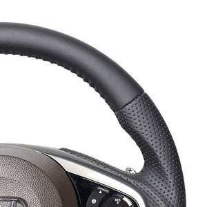 REAL ORIGINAL SERIES SOFT D SHAPE ALL LEATHER BLACK STITCH STEERING WHEEL FOR HONDA N-VAN JJ1 JJ2  HND-LPB