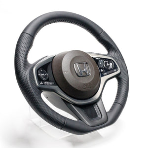 REAL ORIGINAL SERIES SOFT D SHAPE ALL LEATHER BLACK STITCH STEERING WHEEL FOR HONDA N-WGN JH3 JH4 HND-LPB