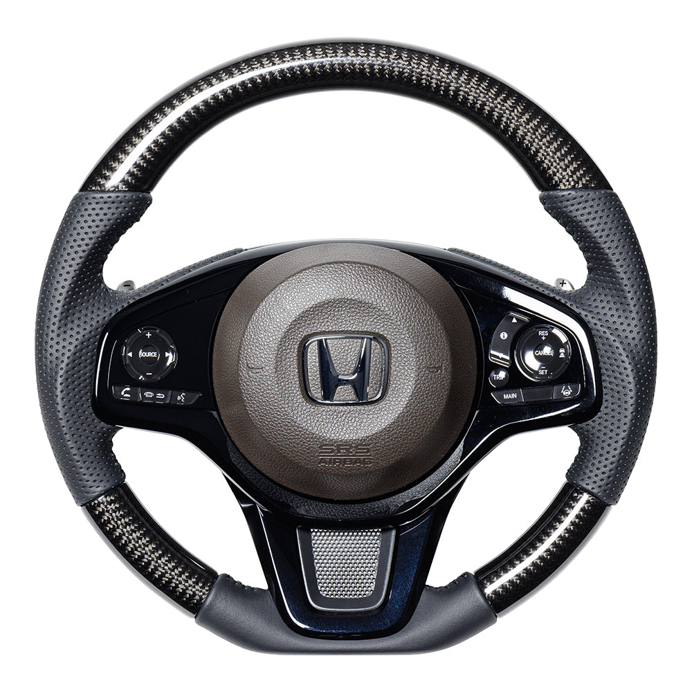REAL ORIGINAL SERIES SOFT D SHAPE BLACK CARBON BLACK STITCH STEERING WHEEL FOR HONDA N-BOX JF3 JF4 HNC-BKC-BK