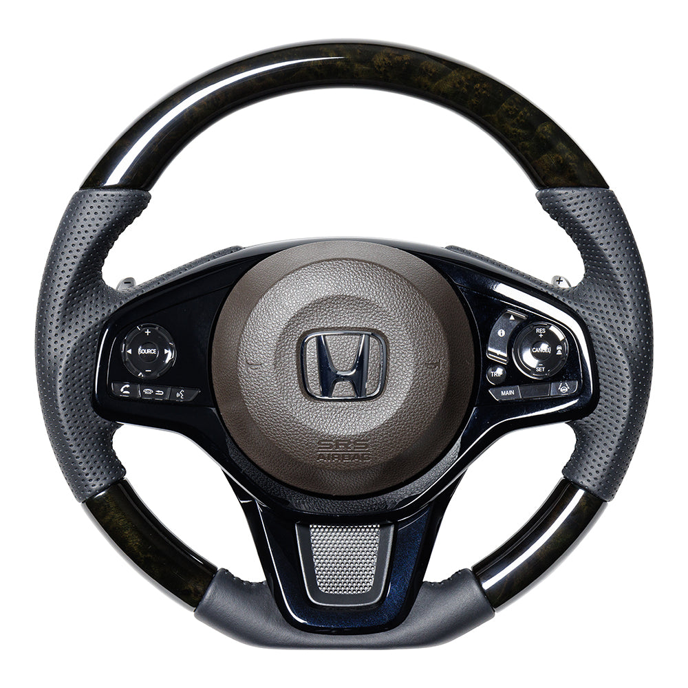 REAL ORIGINAL SERIES SOFT D SHAPE BLACK WOOD BLACK STITCH STEERING WHEEL FOR HONDA N-BOX JF3 JF4 HNC-BKW-BK