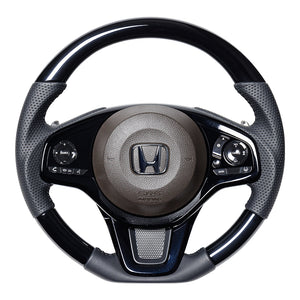 REAL ORIGINAL SERIES SOFT D SHAPE PIANO BLACK BLACK STITCH STEERING WHEEL FOR HONDA N-BOX JF3 JF4 HNC-PBW-BK