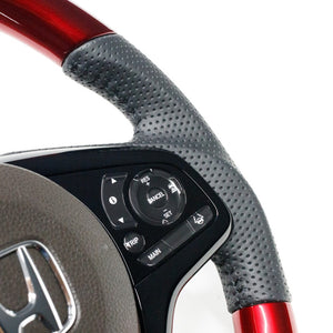 REAL ORIGINAL SERIES SOFT D SHAPE PEARL RED BLACK STITCH STEERING WHEEL FOR HONDA N-BOX JF3 JF4 HNC-RDW-BK