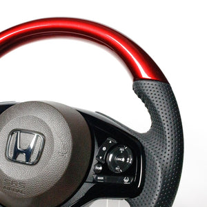 REAL ORIGINAL SERIES SOFT D SHAPE PEARL RED BLACK STITCH STEERING WHEEL FOR HONDA N-BOX JF3 JF4 HNC-RDW-BK