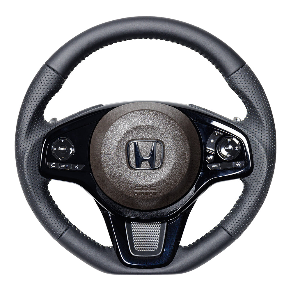 REAL ORIGINAL SERIES SOFT D SHAPE ALL LEATHER SILVER STITCH STEERING WHEEL FOR HONDA N-BOX JF3 JF4 HNC-LPB-SL