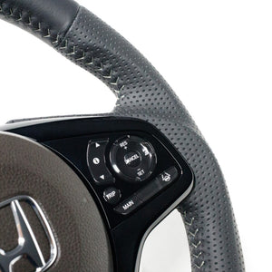 REAL ORIGINAL SERIES SOFT D SHAPE ALL LEATHER SILVER STITCH STEERING WHEEL FOR HONDA N-BOX JF3 JF4 HNC-LPB-SL