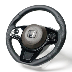 REAL ORIGINAL SERIES SOFT D SHAPE ALL LEATHER SILVER STITCH STEERING WHEEL FOR HONDA N-BOX JF3 JF4 HNC-LPB-SL