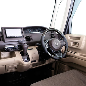 REAL ORIGINAL SERIES SOFT D SHAPE BLACK WOOD BLACK STITCH STEERING WHEEL FOR HONDA N-BOX JF3 JF4 HNC-BKW-BK