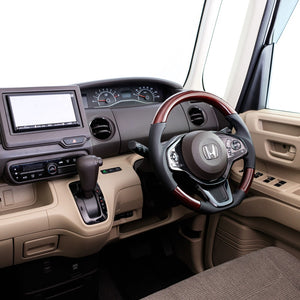 REAL ORIGINAL SERIES SOFT D SHAPE 56 BROWN WOOD BLACK STITCH STEERING WHEEL FOR HONDA N-BOX JF3 JF4 HNC-56BRW-BK