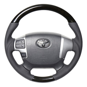 REAL ORIGINAL SERIES GUN GRIP GENUINE SAME DIAMETER ROUND SHAPE BLACK WOOD BLACK EURO STITCH STEERING WHEEL FOR TOYOTA REGIUS ACE 200 : 4 TYPE OR KOUKI  H204-BKW-BK