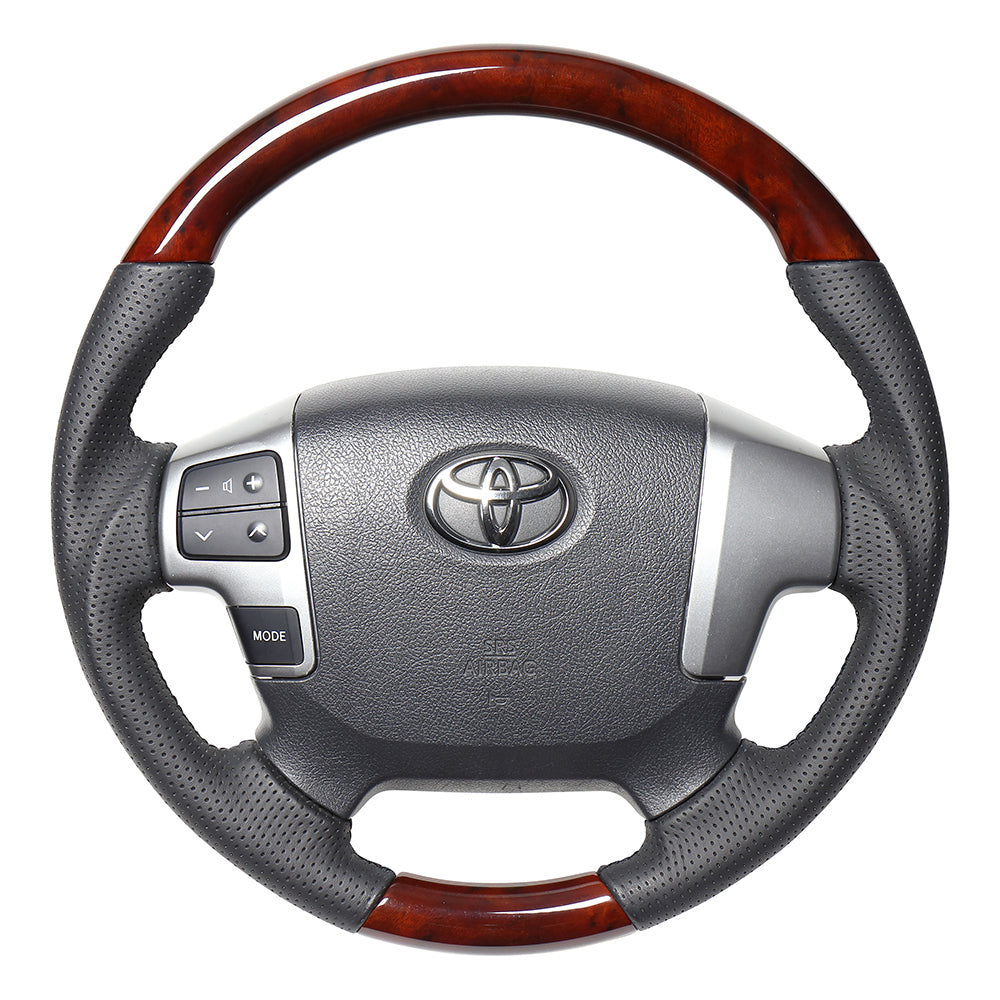 REAL ORIGINAL SERIES GUN GRIP GENUINE SAME DIAMETER ROUND SHAPE BROWN WOOD BLACK EURO STITCH STEERING WHEEL FOR TOYOTA REGIUS ACE 200 : 4 TYPE OR KOUKI  H204-BRW-BK