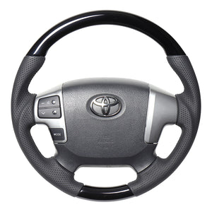 REAL ORIGINAL SERIES GUN GRIP GENUINE SAME DIAMETER ROUND SHAPE PIANO BLACK BLACK EURO STITCH STEERING WHEEL FOR TOYOTA HIACE 200 : 4 TYPE OR KOUKI  H204-PBW-BK