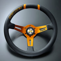 MOMO FORTUNE DRIFTING 330 85 BLACK LEATHER ORANGE SPOKE ORANGE STITCH STEERING WHEEL MOMO-00002
