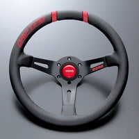 MOMO FORTUNE DRIFTING 330 85 BLACK LEATHER BLACK SPOKE RED STITCH STEERING WHEEL MOMO-00004