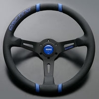 MOMO FORTUNE DRIFTING 350 85 BLACK LEATHER BLACK SPOKE BLUE STITCH STEERING WHEEL MOMO-00010